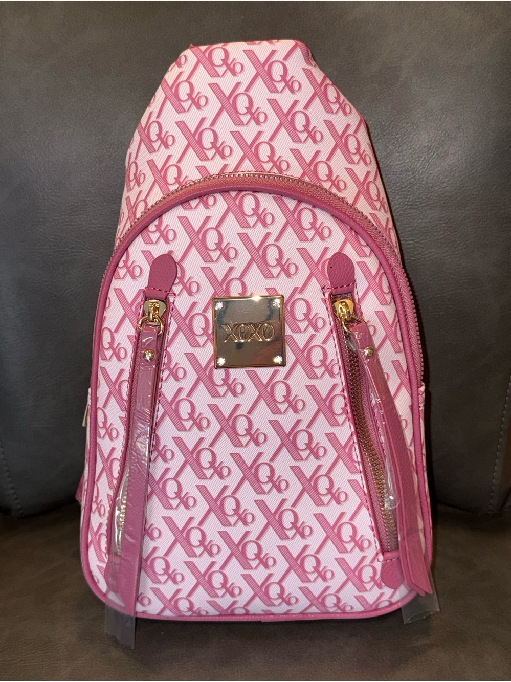 XOXO Luxe Sling Bag - NWT Raspberry and White logo design
